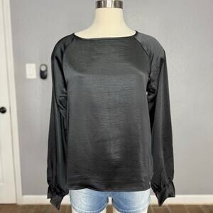 Gap Satin Boatneck Long Sleeve Top, Black, S Tall 826311